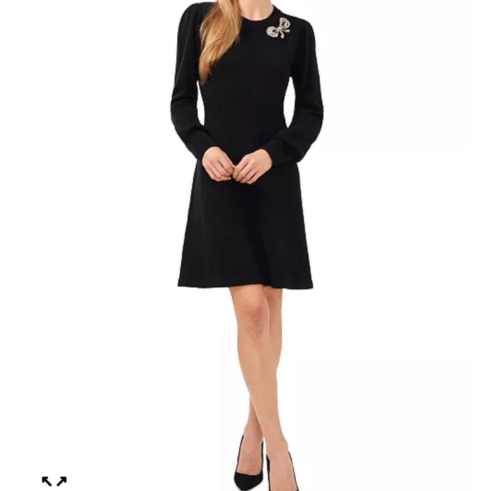 CeCe Women's Rhinestone Bow Long-Sleeve Sweater Dress